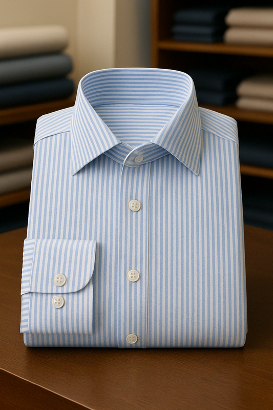 Thin Stripe Poplin Sky - Bespoke Experience