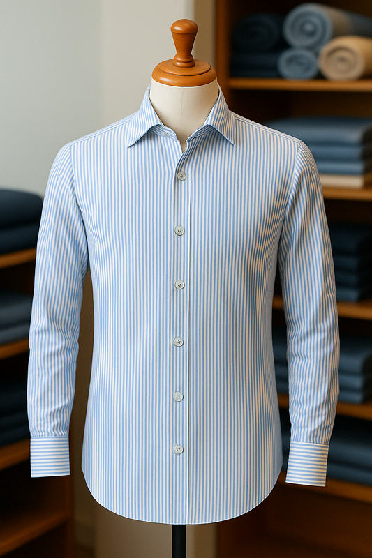 Thin Stripe Poplin Sky - Bespoke Experience